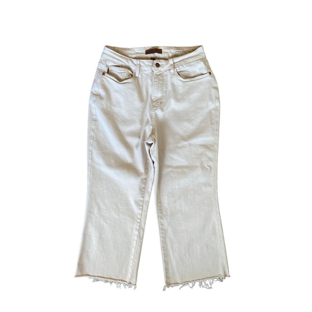 Judy Blue Shannon Hi Rise Crop Wide Leg Jeans Raw Hem Natural Womens SZ 14W